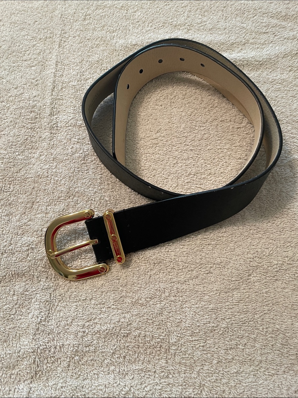 Michael Kors Black Leather Belt with Gold-Tone Buckle